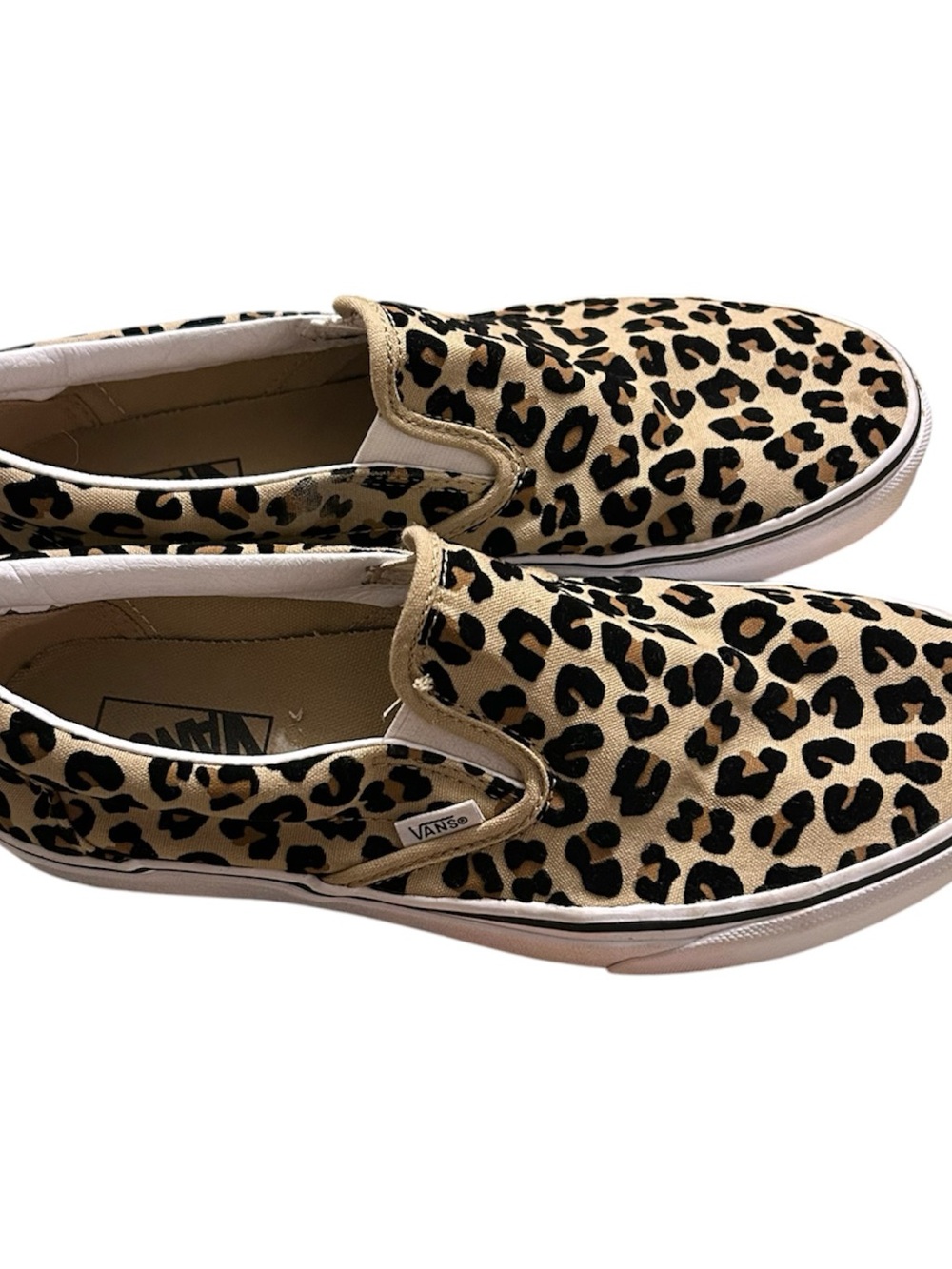 Vans UniSex Slip On Leopard Print Canvas Shoes - Tan/Black Size W-10.5 M-9 - Picture 2 of 8